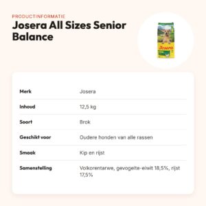 Josera hondenvoer All Sizes Senior Balance 12,5 kg – kip en rijst – productinformatie