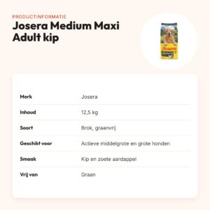 Josera hondenvoer Medium Maxi Adult kip/zoete aardappel 12,5 kg – graanvrij – productinformatie