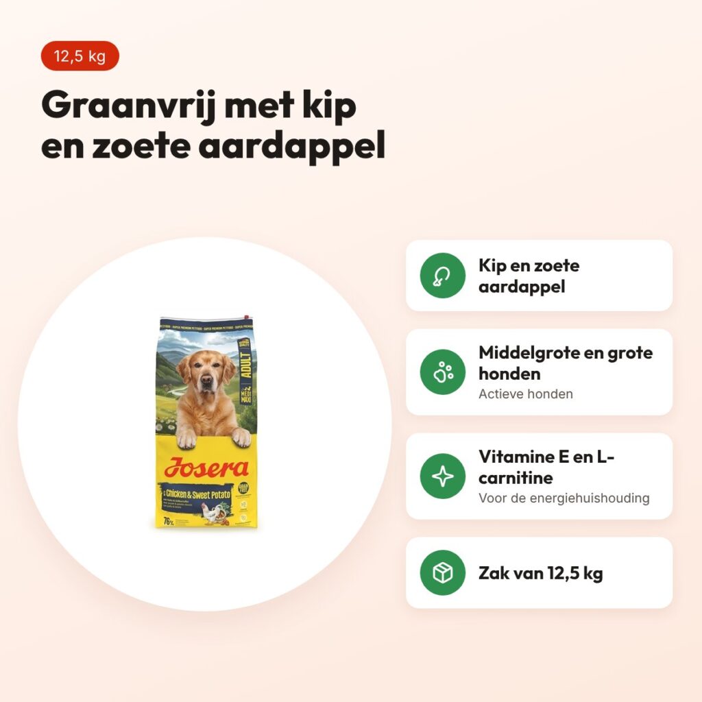Josera hondenvoer Medium Maxi Adult kip/zoete aardappel 12,5 kg – graanvrij – voordelen