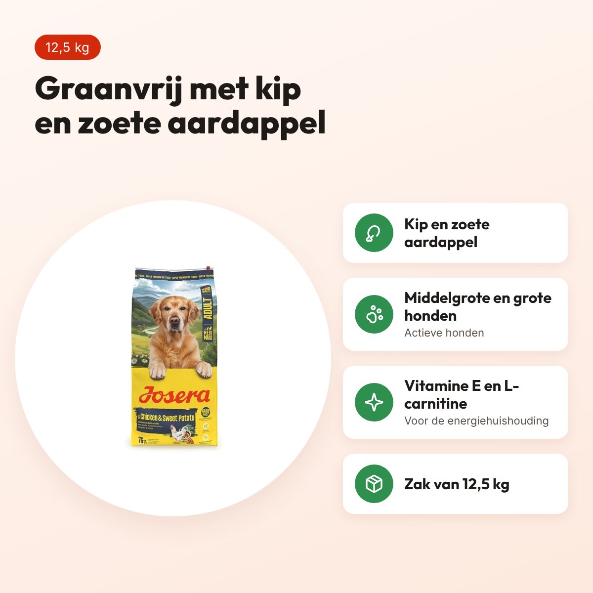 Josera hondenvoer Medium Maxi Adult kip/zoete aardappel 12,5 kg – graanvrij – voordelen