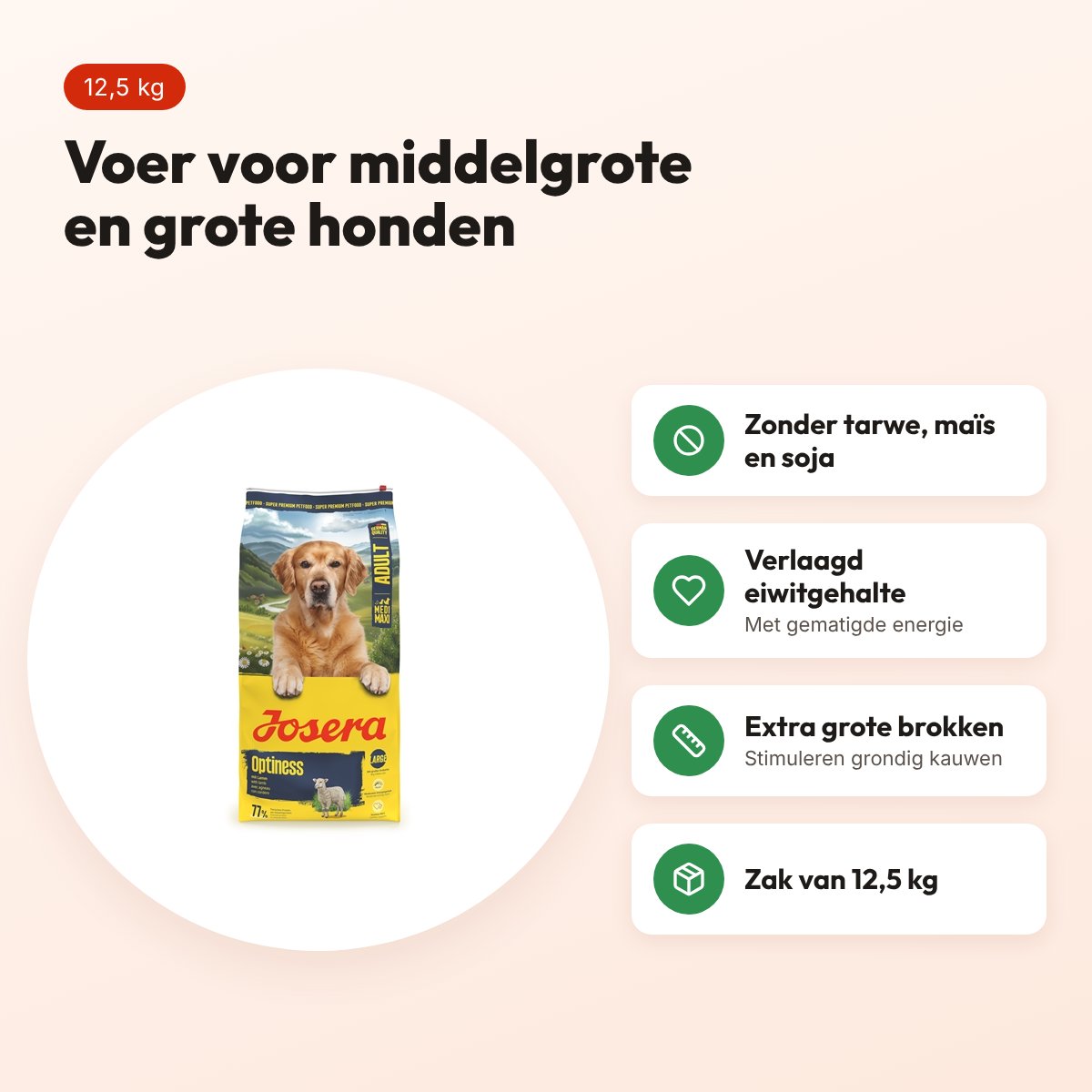 Josera hondenvoer Medium Maxi Adult Optiness 12,5 kg – tarwevrij – voordelen