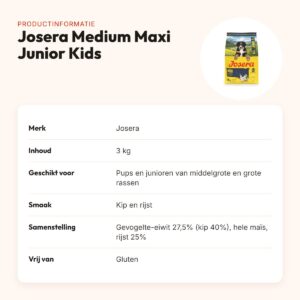 Josera hondenvoer Medium Maxi Junior Kids 3 kg – puppyvoer kip, glutenvrij – productinformatie