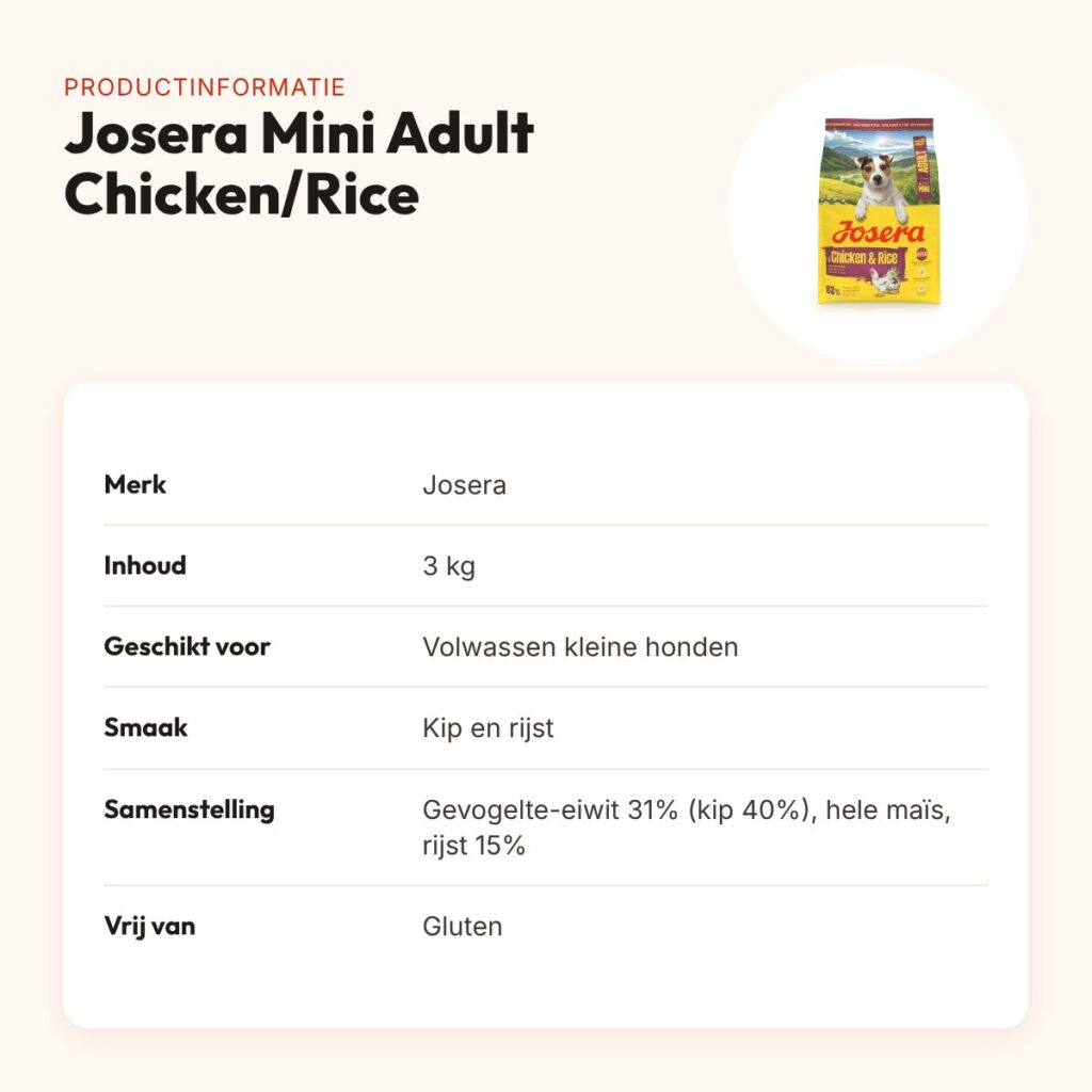 Josera hondenvoer Mini Adult Chicken/Rice 3 kg – kip en rijst, glutenvrij – productinformatie