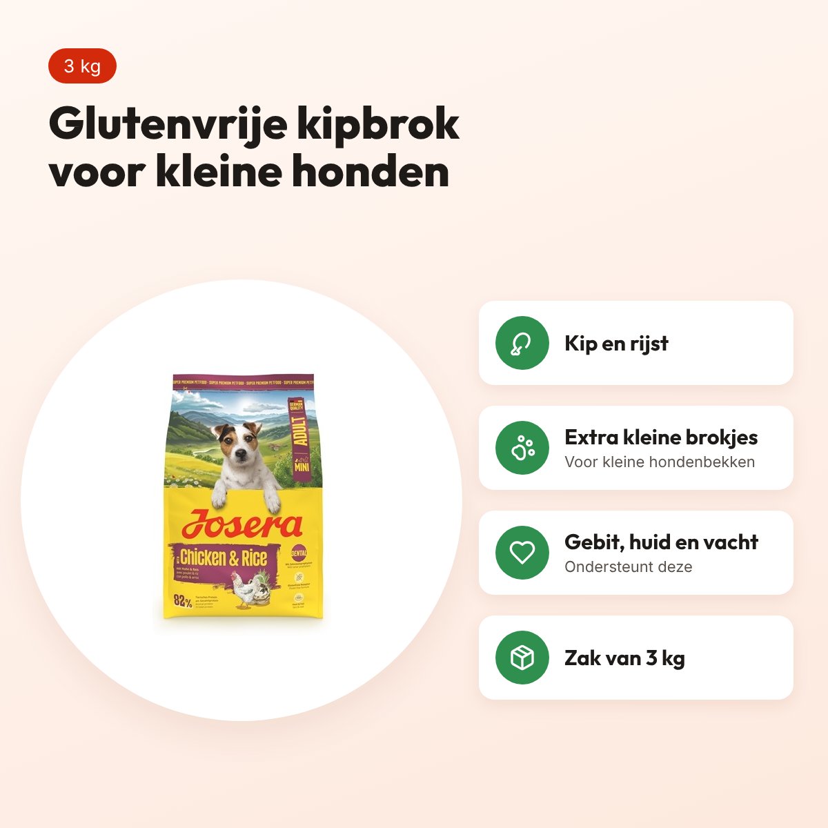 Josera hondenvoer Mini Adult Chicken/Rice 3 kg – kip en rijst, glutenvrij – voordelen