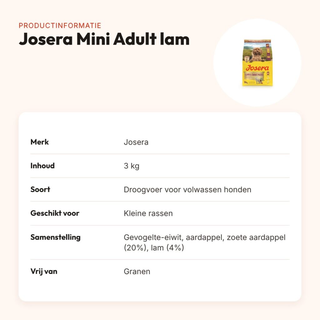 Josera hondenvoer Mini Adult lam en zoete aardappel 3 kg – graanvrij – productinformatie