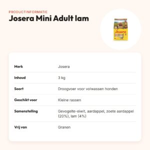 Josera hondenvoer Mini Adult lam en zoete aardappel 3 kg – graanvrij – productinformatie