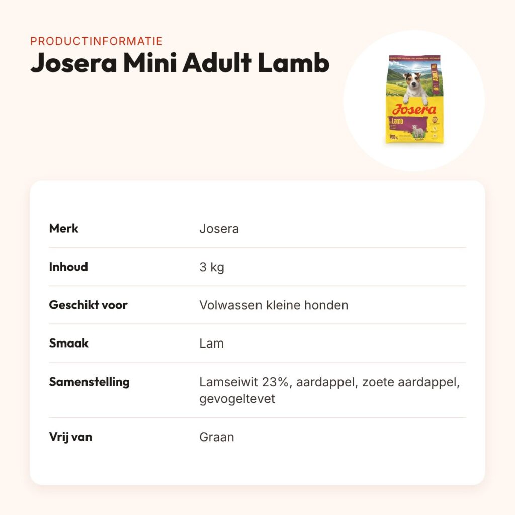 Josera hondenvoer Mini Adult Lamb 3 kg – lam, graanvrij – productinformatie