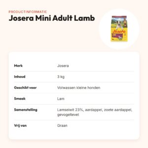 Josera hondenvoer Mini Adult Lamb 3 kg – lam, graanvrij – productinformatie