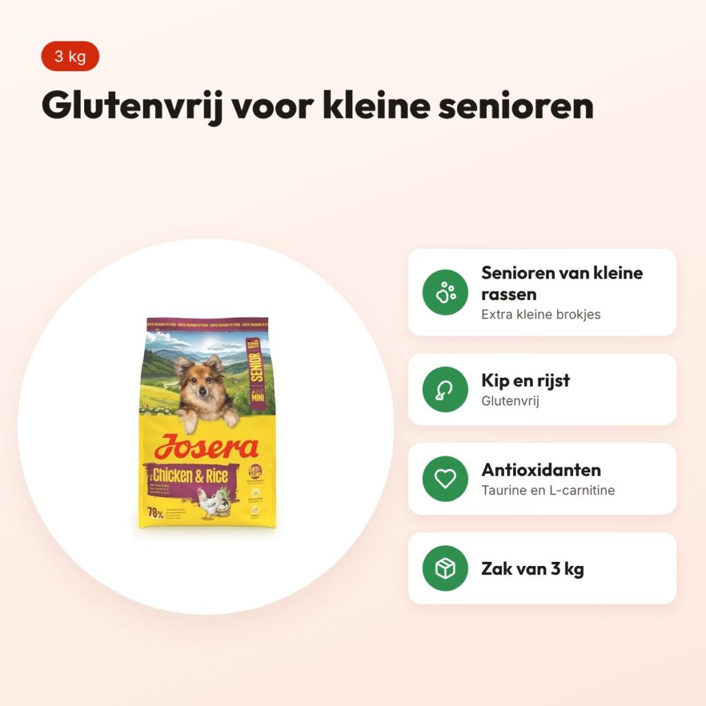 Josera hondenvoer Mini Senior Chicken/Rice 3 kg – kip en rijst, glutenvrij – voordelen