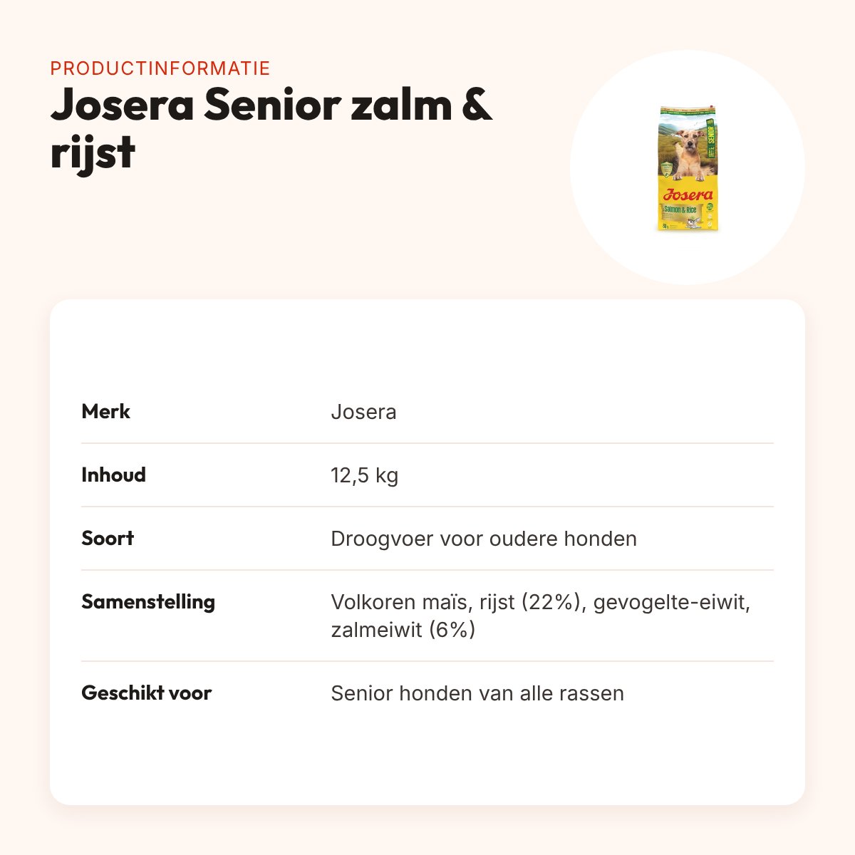 Josera hondenvoer Senior zalm en rijst 12,5 kg – vetarm – productinformatie