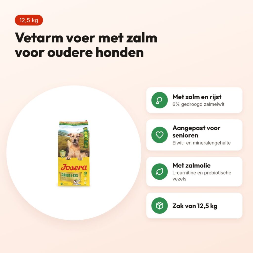 Josera hondenvoer Senior zalm en rijst 12,5 kg – vetarm – voordelen