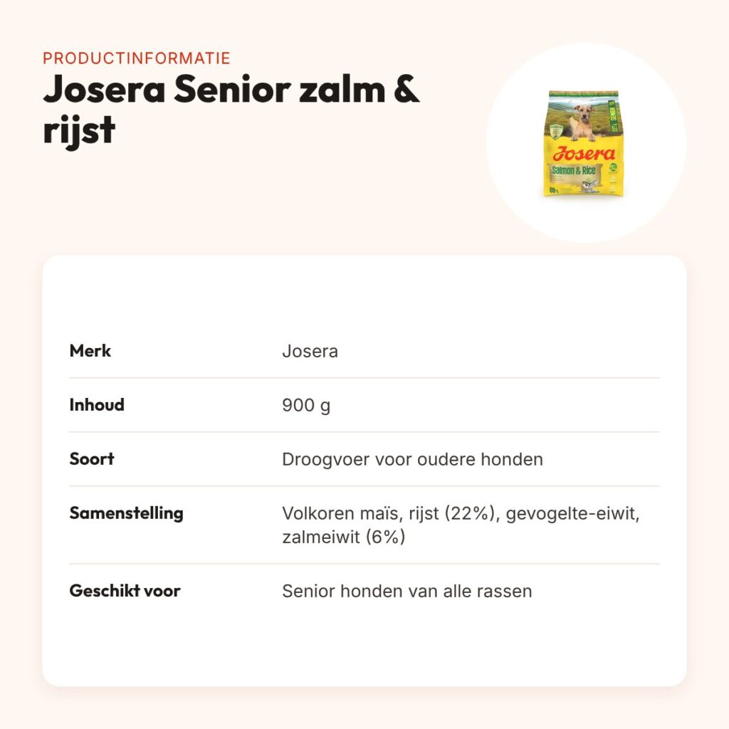 Josera hondenvoer Senior zalm en rijst 900 g – vetarm – productinformatie