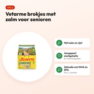 Josera hondenvoer Senior zalm en rijst 900 g – vetarm – voordelen