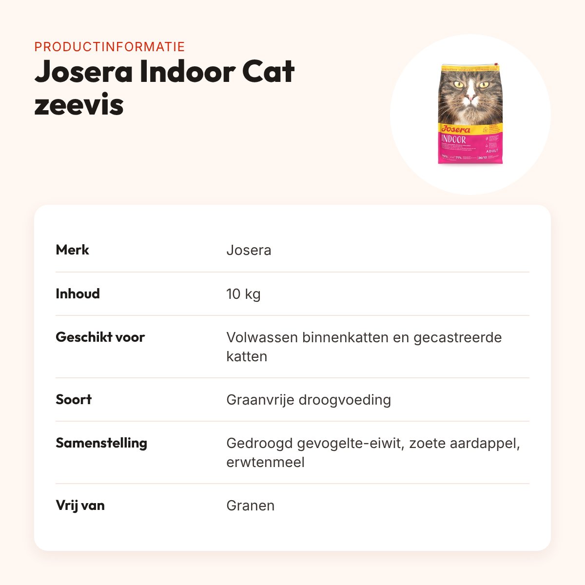 Josera Indoor Cat kattenvoer 10 kg – graanvrij, met zeevis – productinformatie