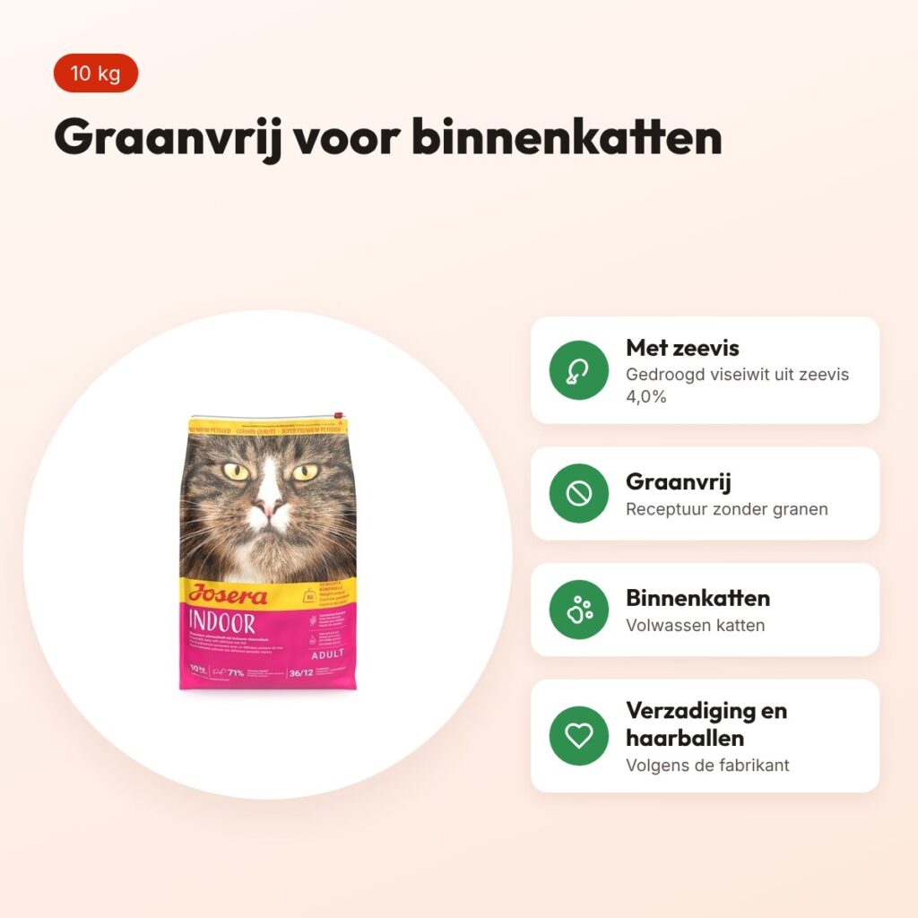 Josera Indoor Cat kattenvoer 10 kg – graanvrij, met zeevis – voordelen