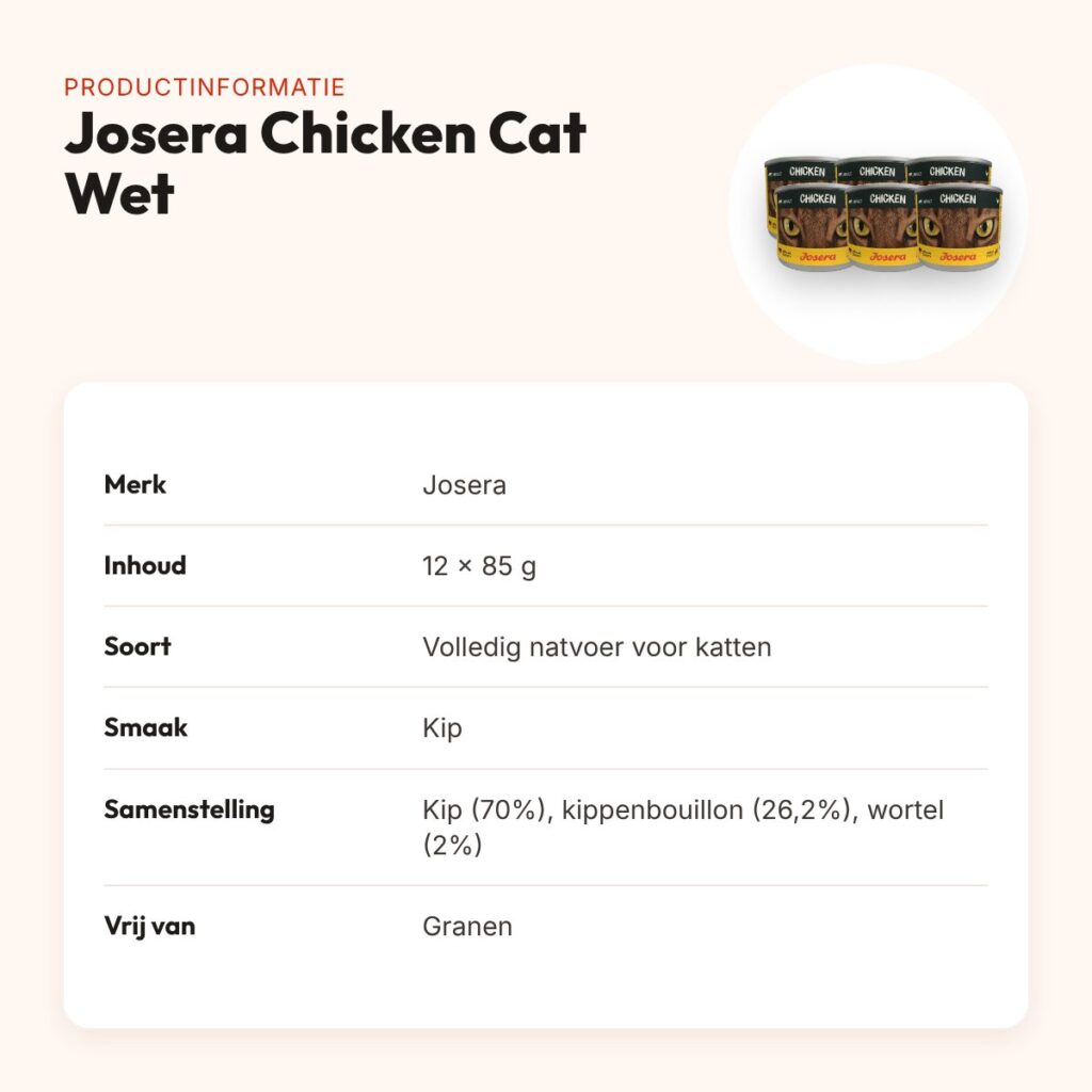 Josera kattenvoer Chicken Cat Wet 12 x 85 g – graanvrij, 70% kip – productinformatie