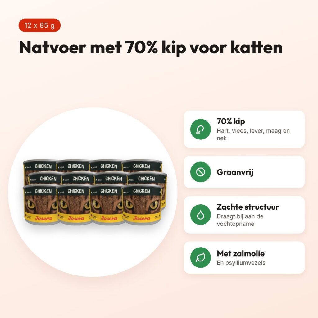 Josera kattenvoer Chicken Cat Wet 12 x 85 g – graanvrij, 70% kip – voordelen