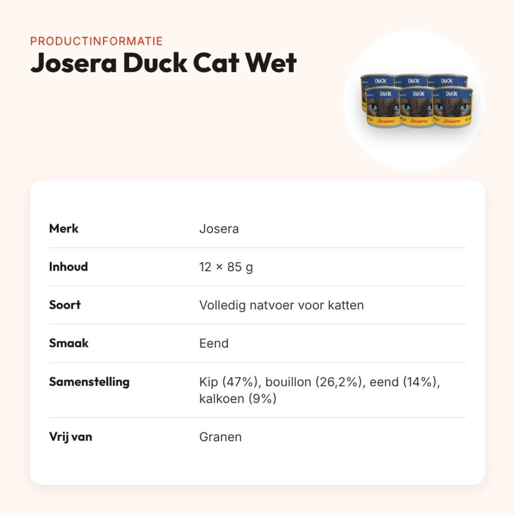 Josera kattenvoer Duck Cat Wet 12 x 85 g – graanvrij met eend – productinformatie