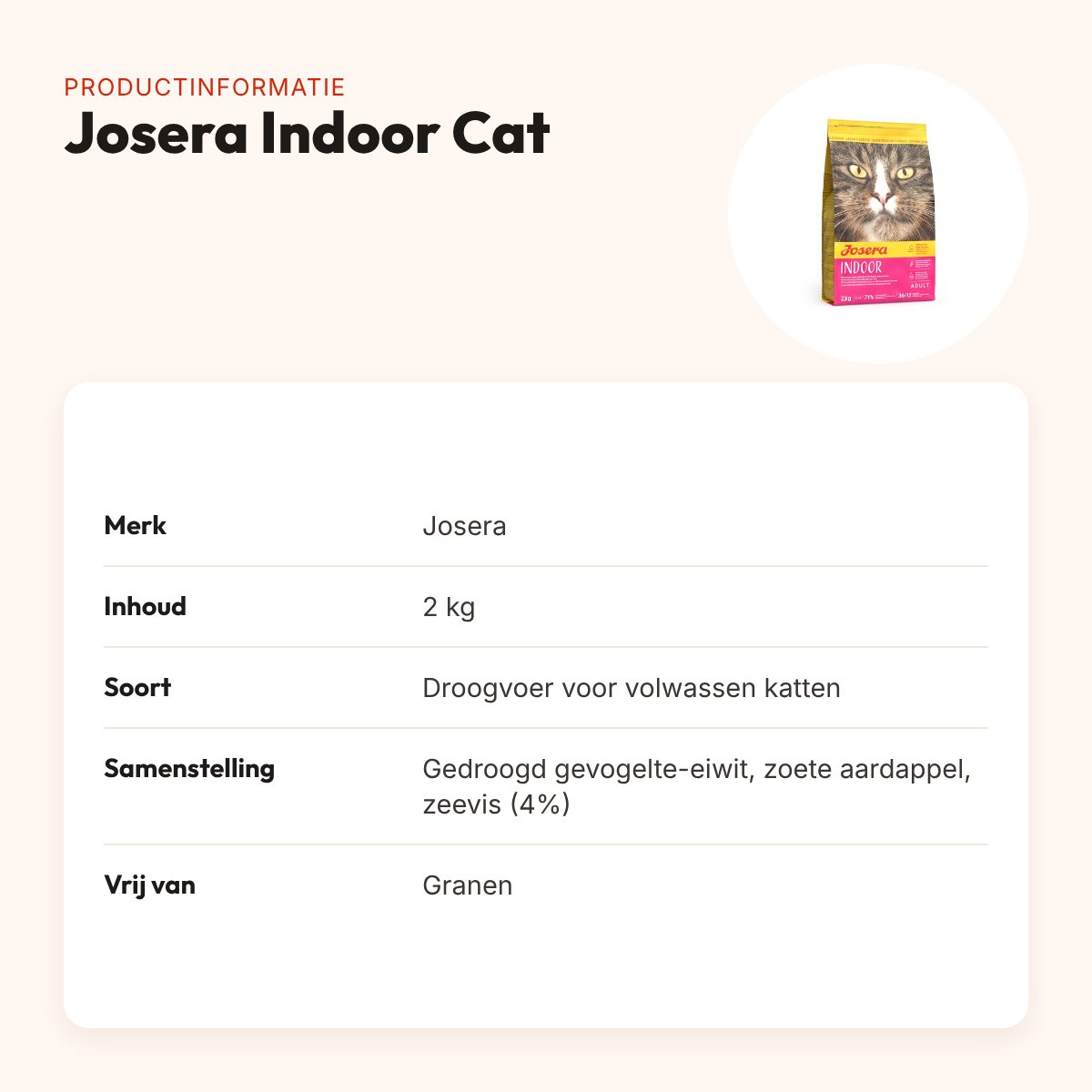 Josera kattenvoer Indoor Cat 2 kg – graanvrij, voor binnenkatten – productinformatie