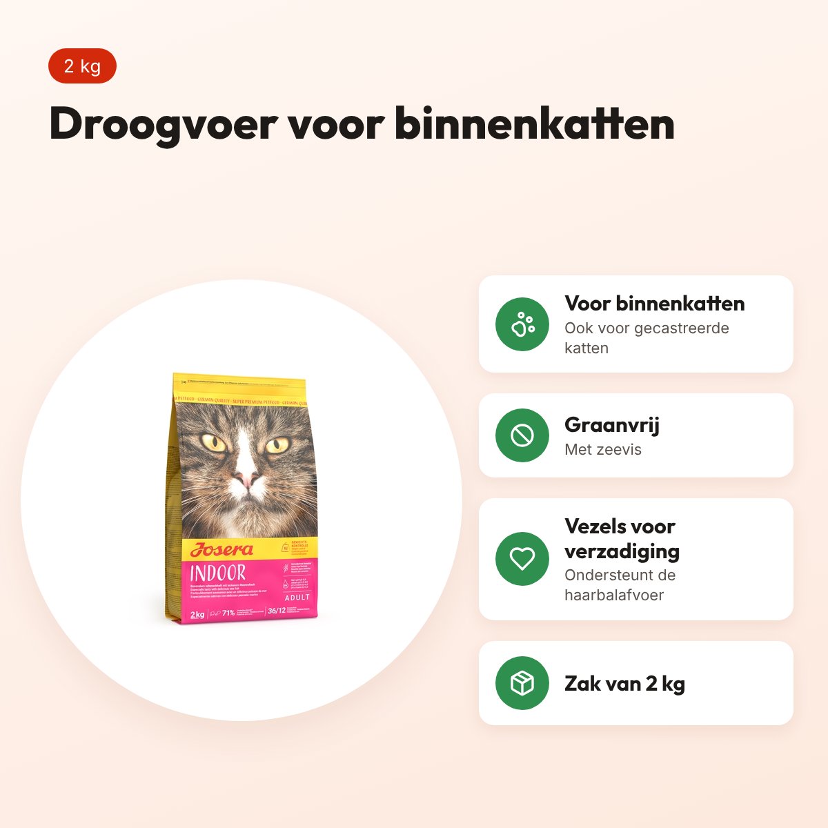 Josera kattenvoer Indoor Cat 2 kg – graanvrij, voor binnenkatten – voordelen