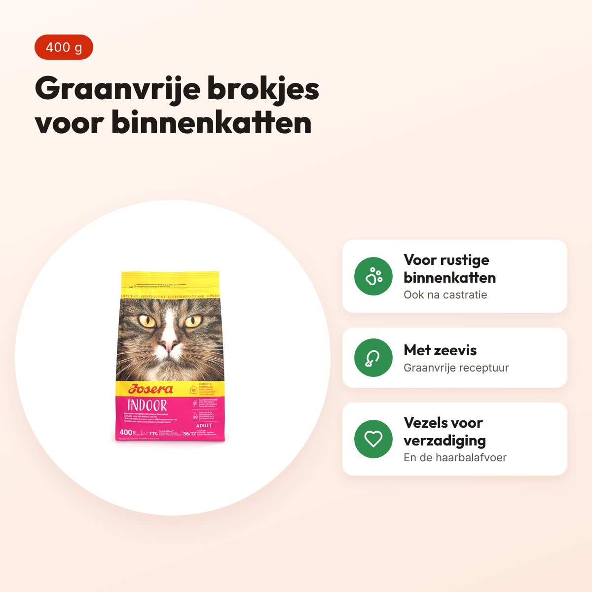 Josera kattenvoer Indoor Cat 402 g – graanvrij, voor binnenkatten – voordelen