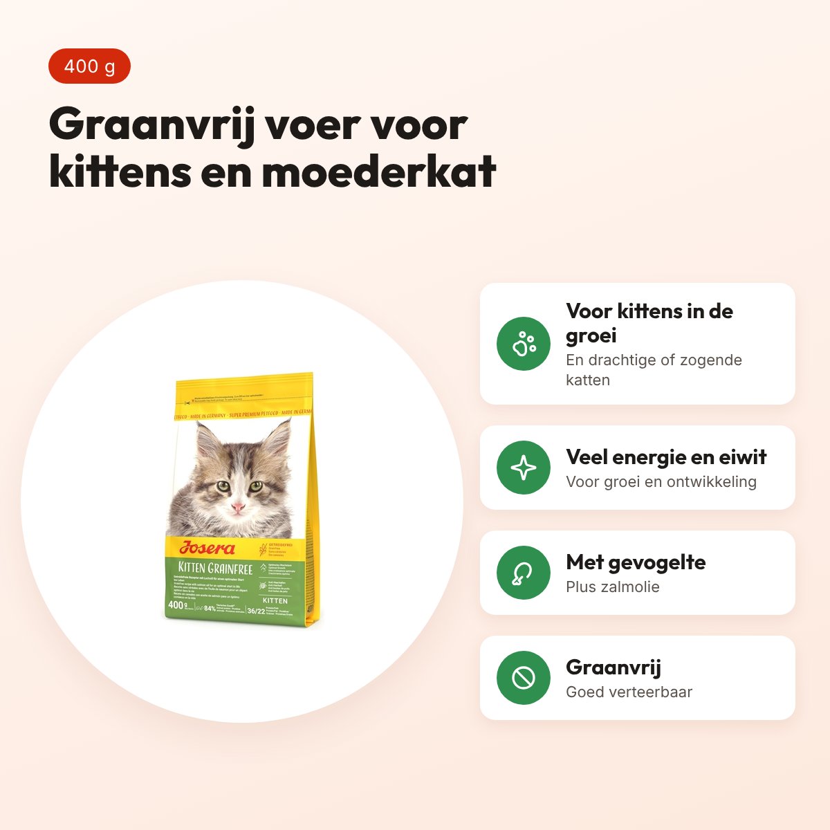 Josera kattenvoer Kitten graanvrij 400 g – ook voor moederkatten – voordelen