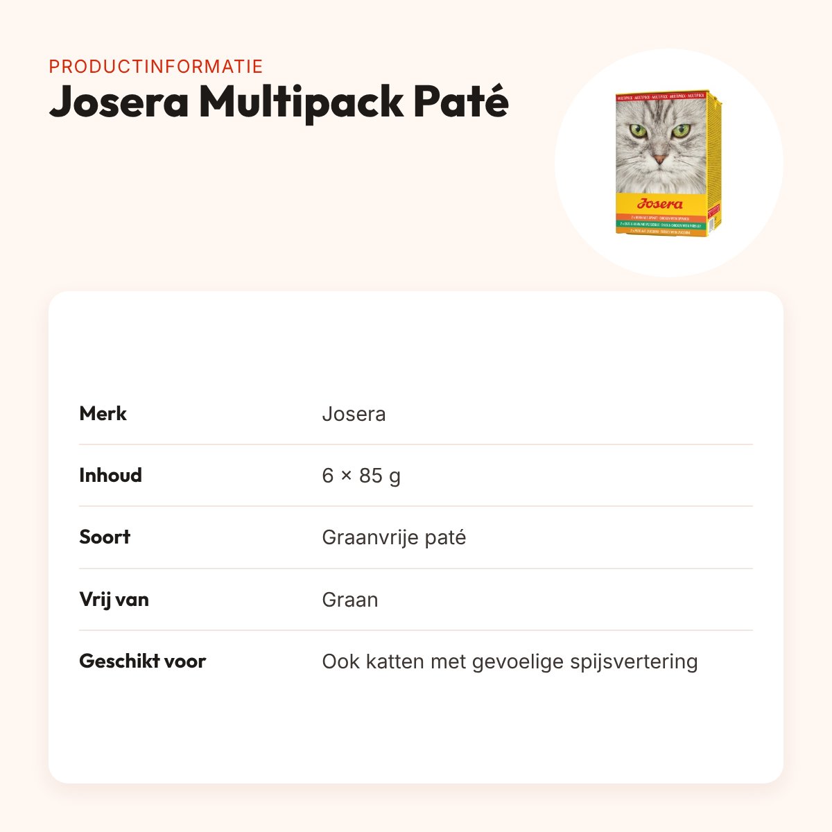 Josera kattenvoer Multipack Paté 6 x 85 g – graanvrij – productinformatie