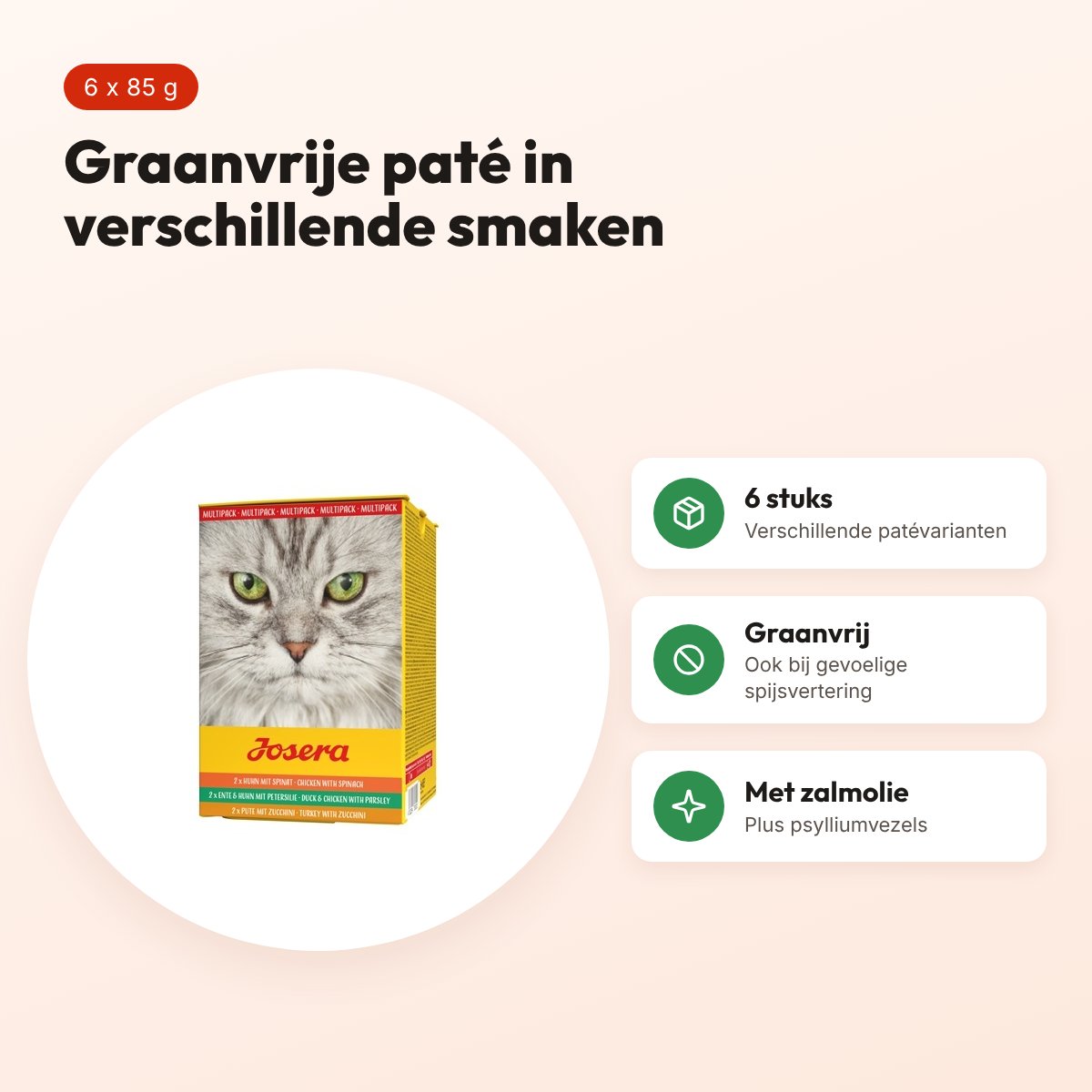 Josera kattenvoer Multipack Paté 6 x 85 g – graanvrij – voordelen