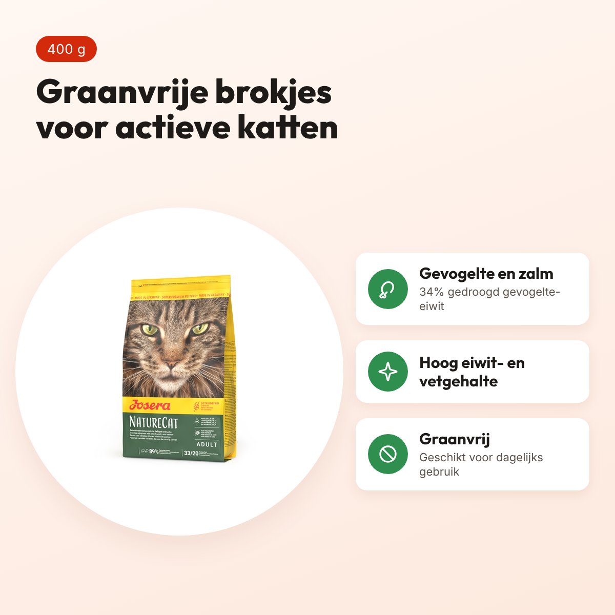 Josera kattenvoer NatureCat 400 g – graanvrij met gevogelte en zalm – voordelen