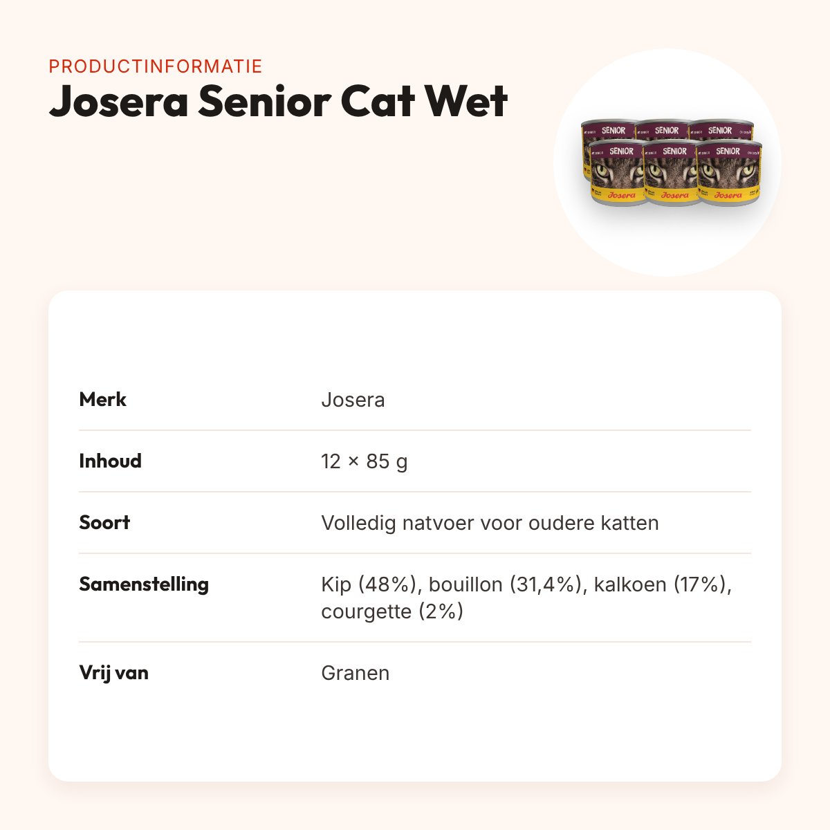 Josera kattenvoer Senior Cat Wet 12 x 85 g – graanvrij, kip en kalkoen – productinformatie