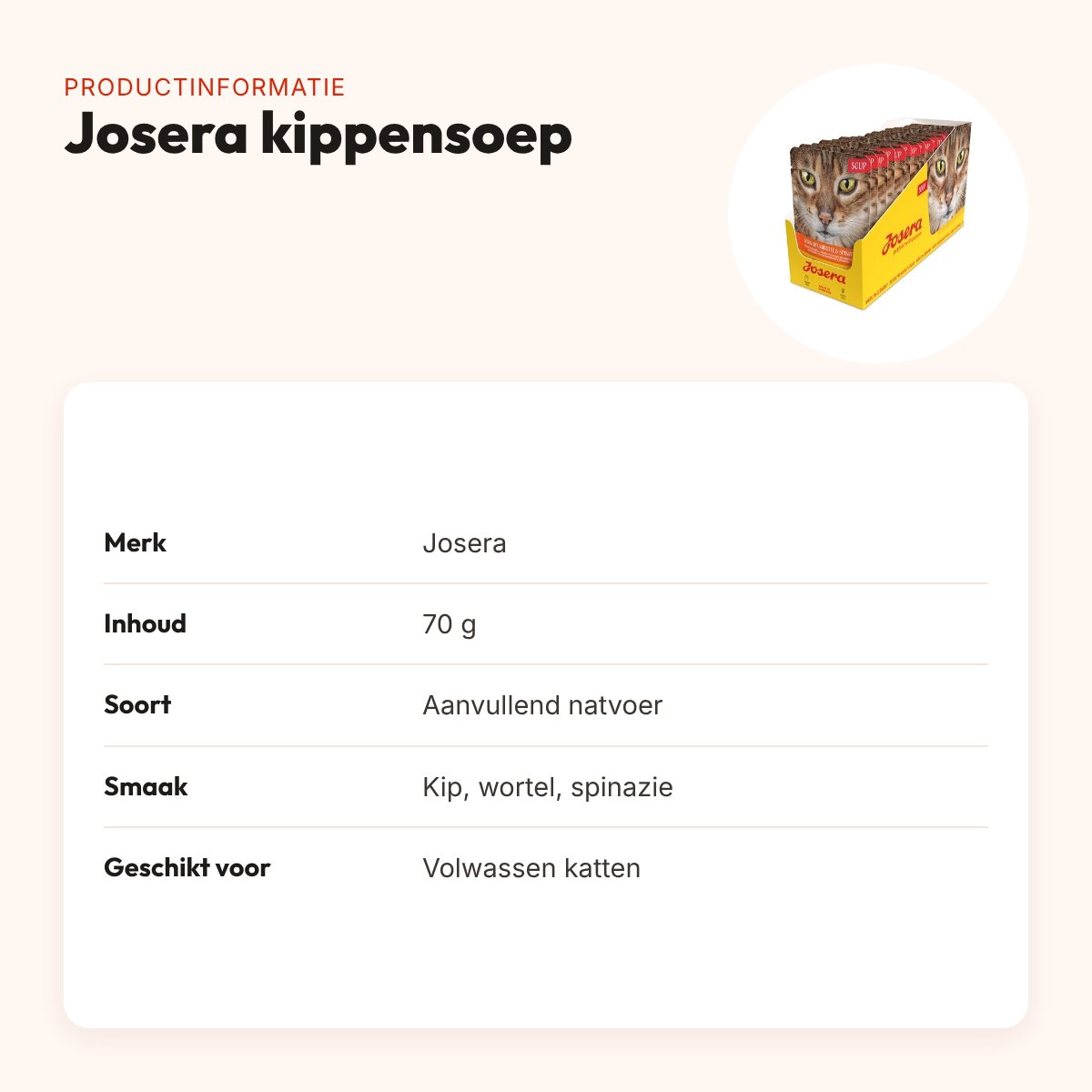Josera kippensoep wortel en spinazie 70 g – aanvullend natvoer voor katten – productinformatie