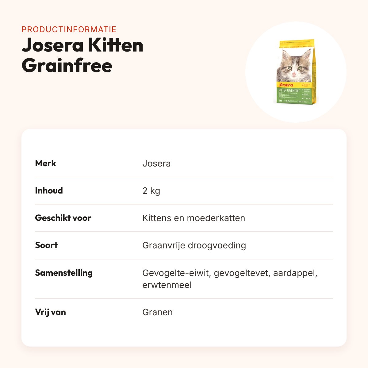 Josera Kitten Grainfree kattenvoer 2 kg – graanvrij, met gevogelte – productinformatie
