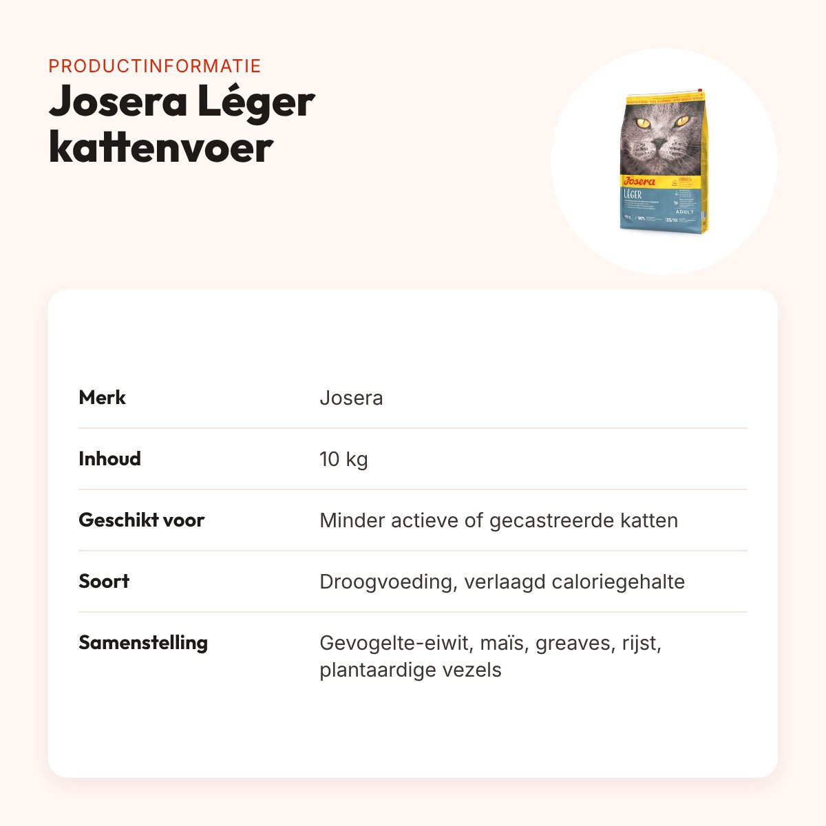 Josera Léger kattenvoer 10 kg – verlaagd caloriegehalte – productinformatie