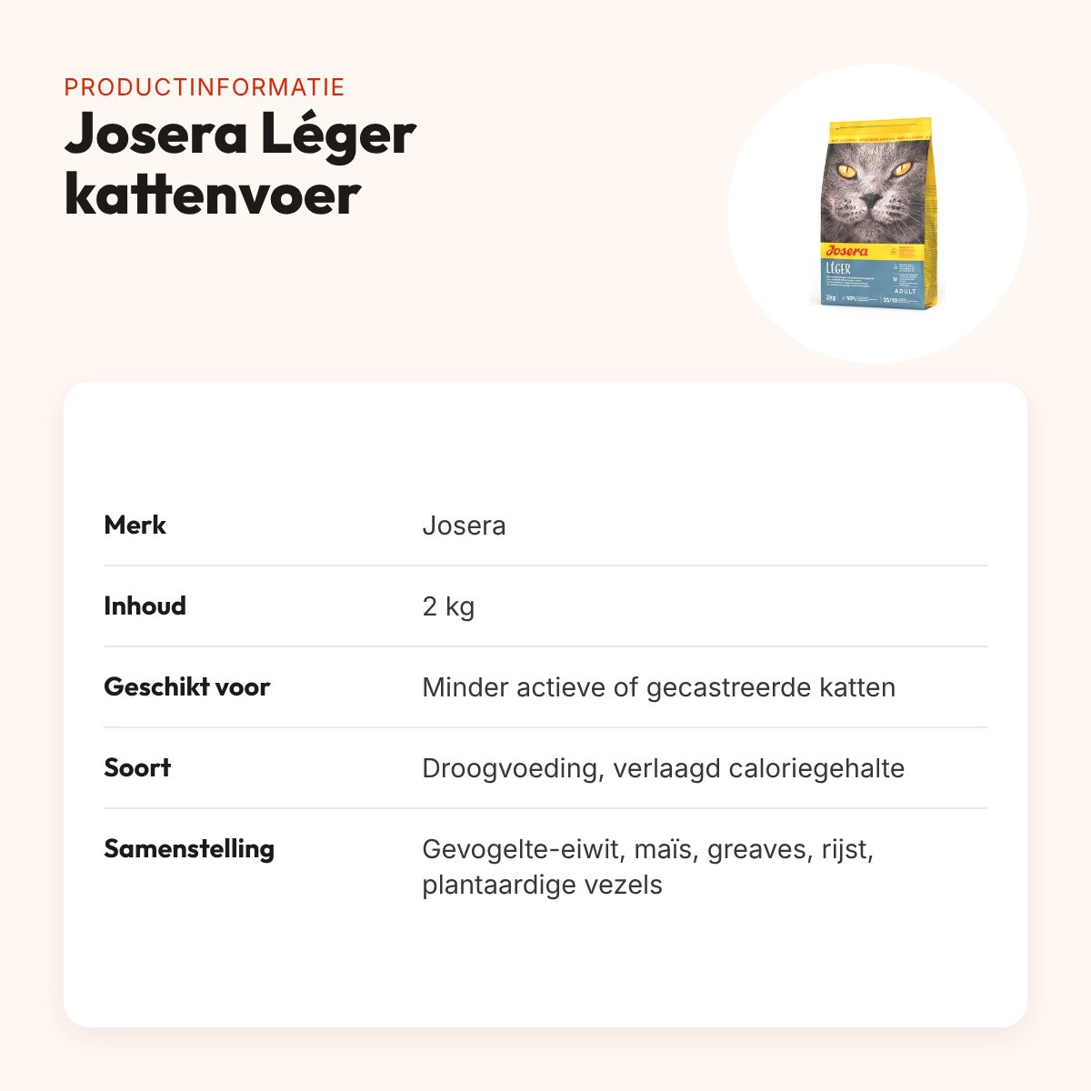 Josera Léger kattenvoer 2 kg – verlaagd caloriegehalte – productinformatie