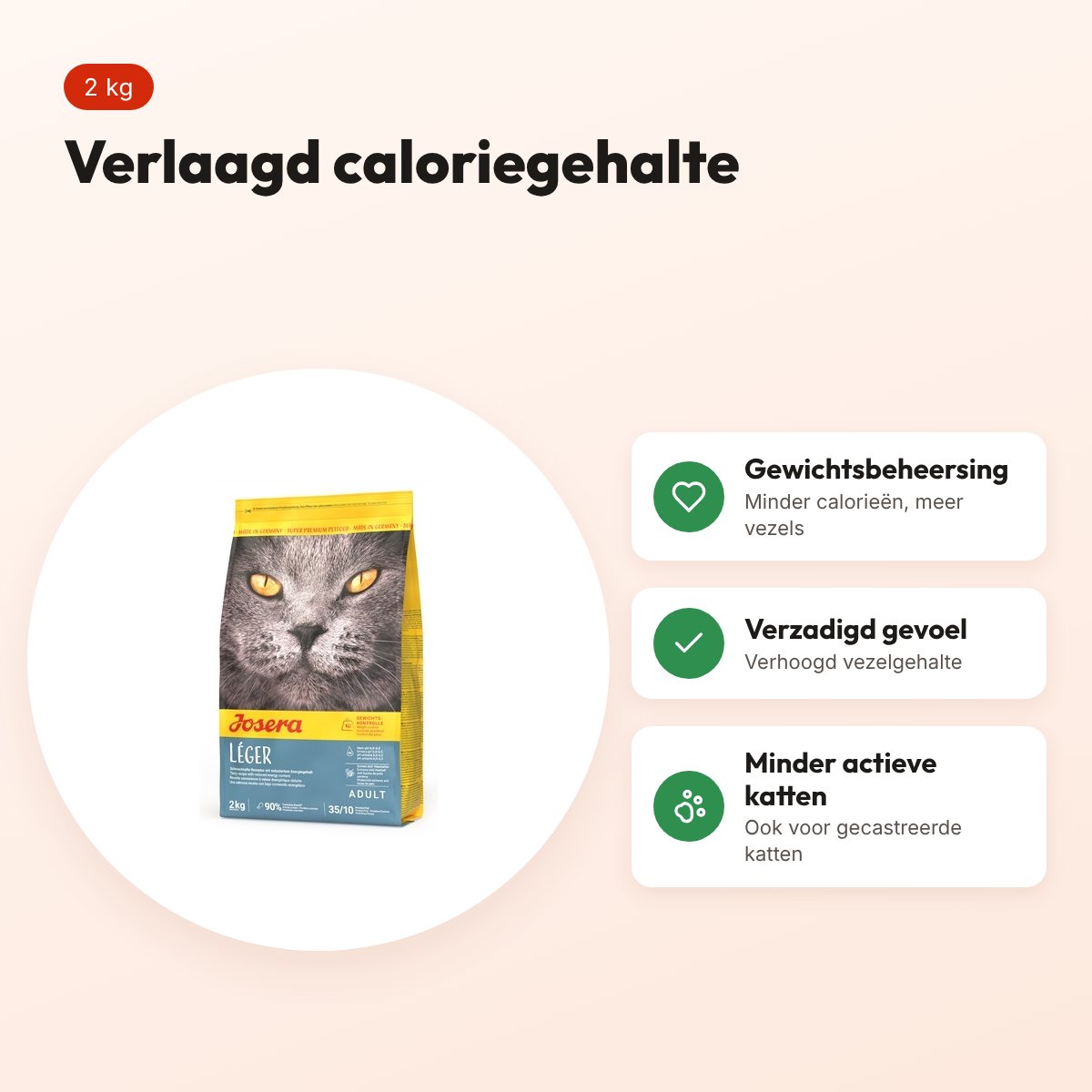 Josera Léger kattenvoer 2 kg – verlaagd caloriegehalte – voordelen