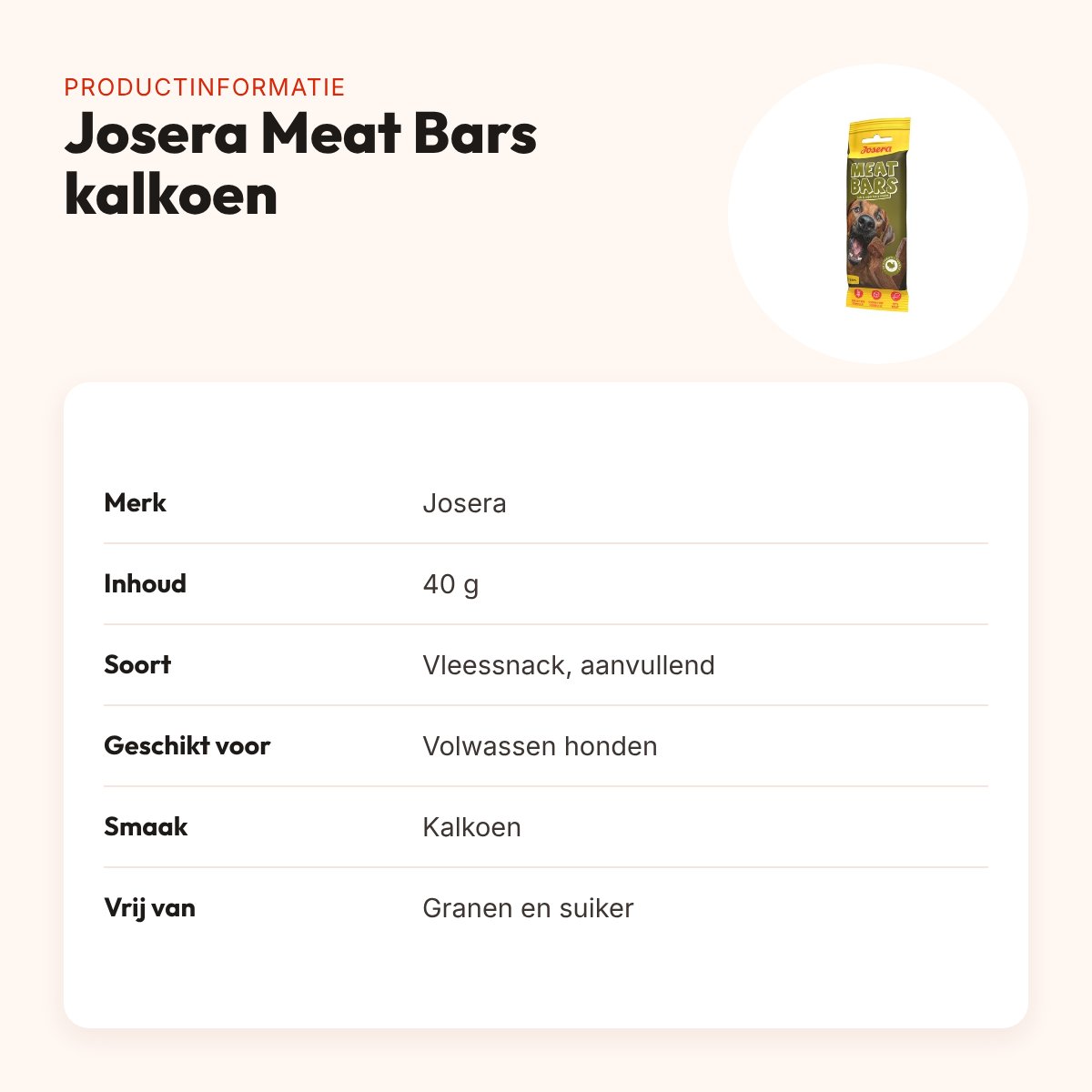 Josera Meat Bars kalkoen 40 g – graanvrije hondensnack – productinformatie