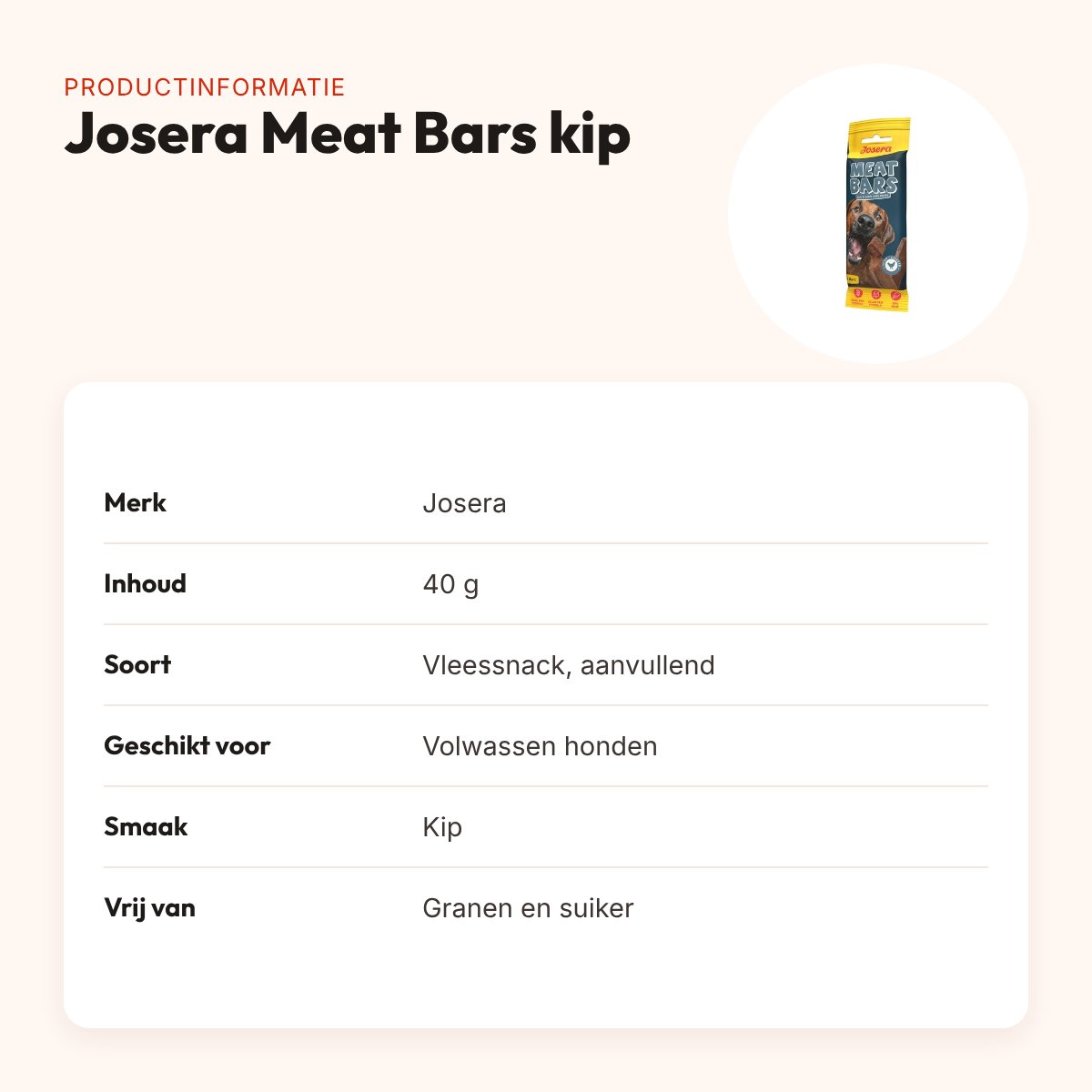 Josera Meat Bars kip 40 g – graanvrije hondensnack – productinformatie