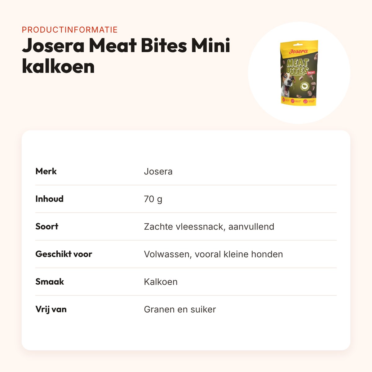 Josera Meat Bites Mini kalkoen 70 g – zachte hondensnack – productinformatie