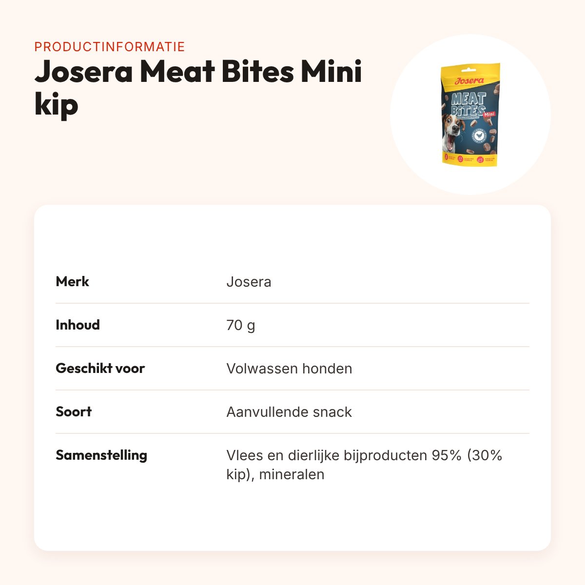 Josera Meat Bites Mini kip 70 g – zachte hondensnack – productinformatie