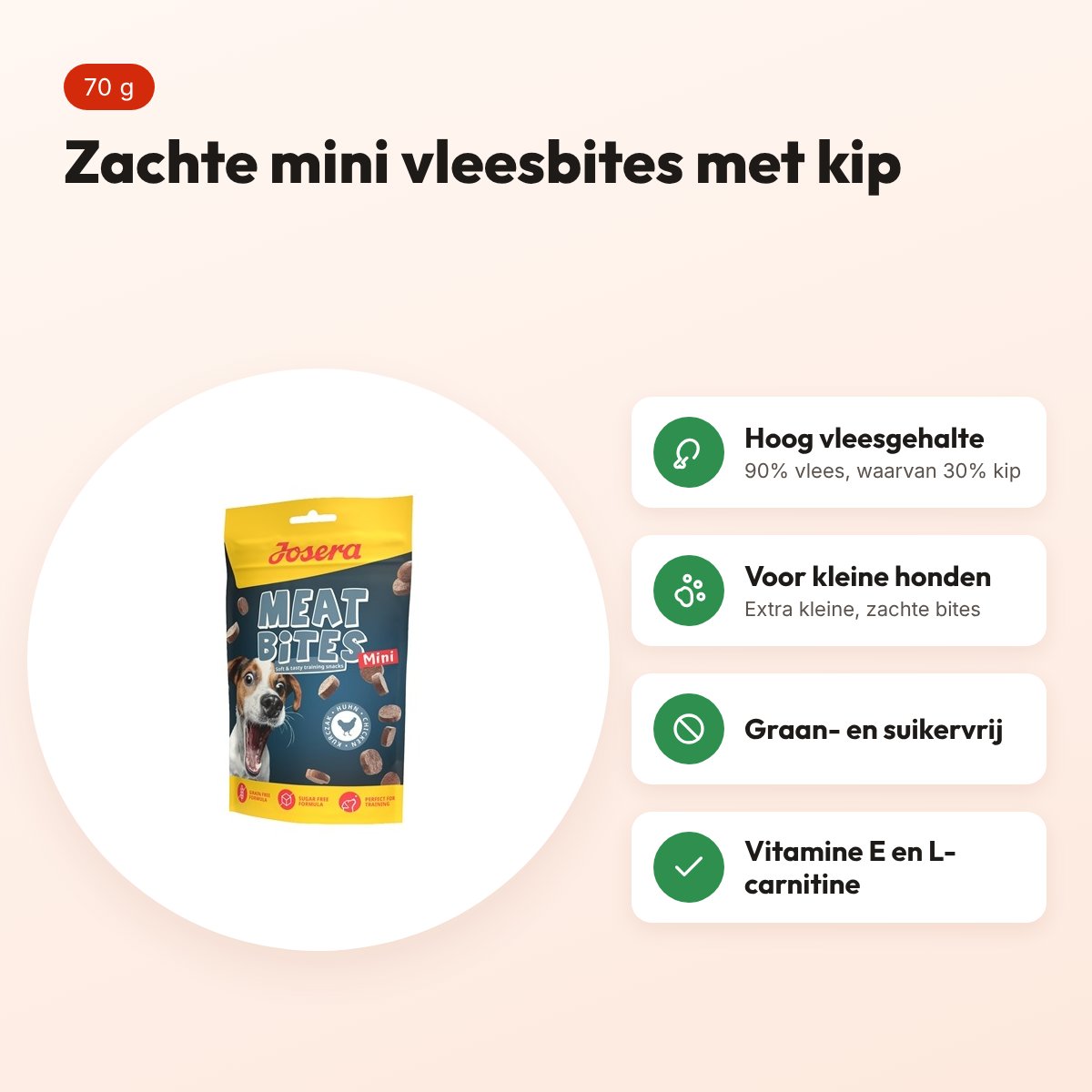 Josera Meat Bites Mini kip 70 g – zachte hondensnack – voordelen
