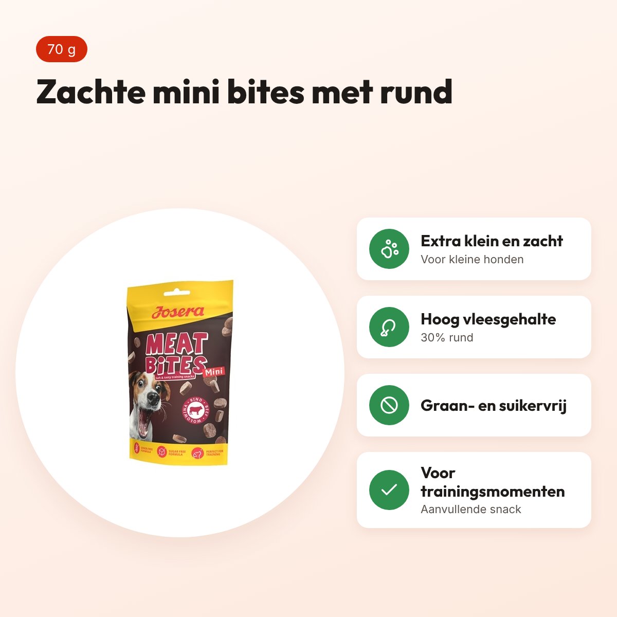 Josera Meat Bites Mini rund 70 g – zachte hondensnack – voordelen