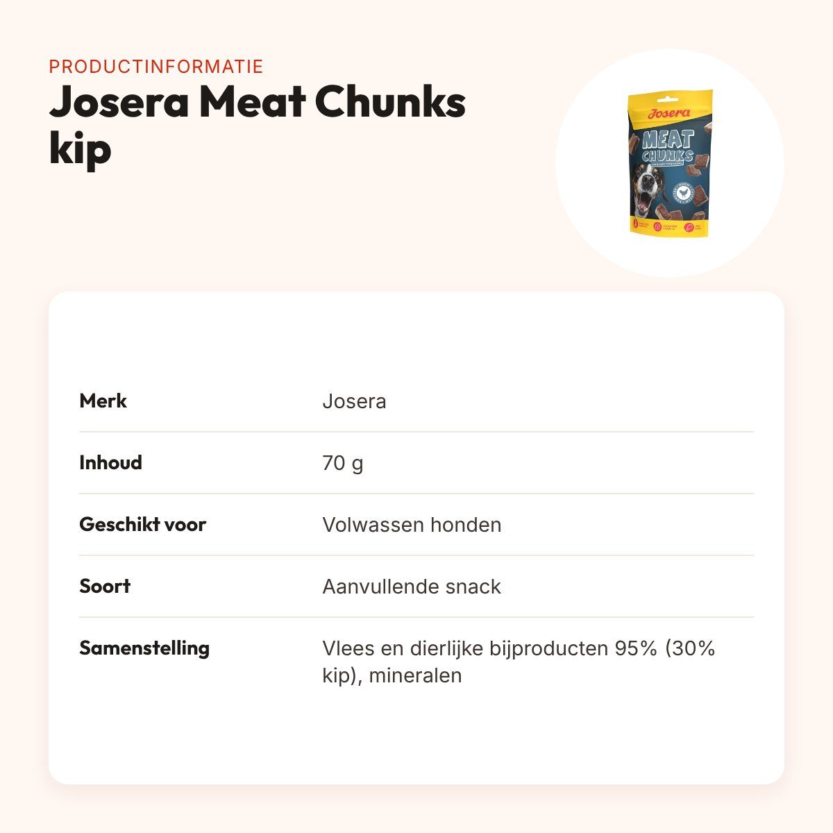 Josera Meat Chunks kip 70 g – graanvrije hondensnack – productinformatie