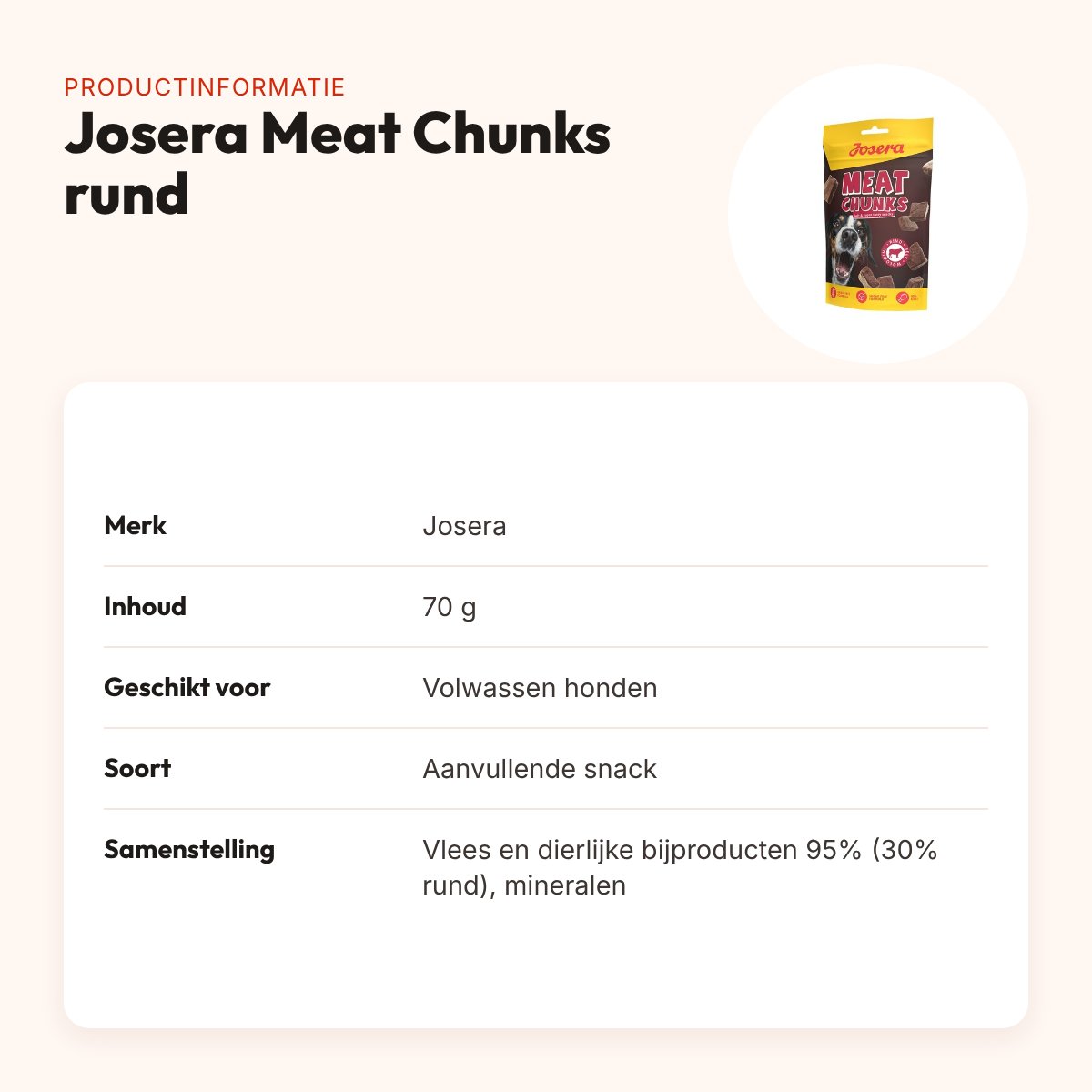 Josera Meat Chunks rund 70 g – graanvrije hondensnack – productinformatie