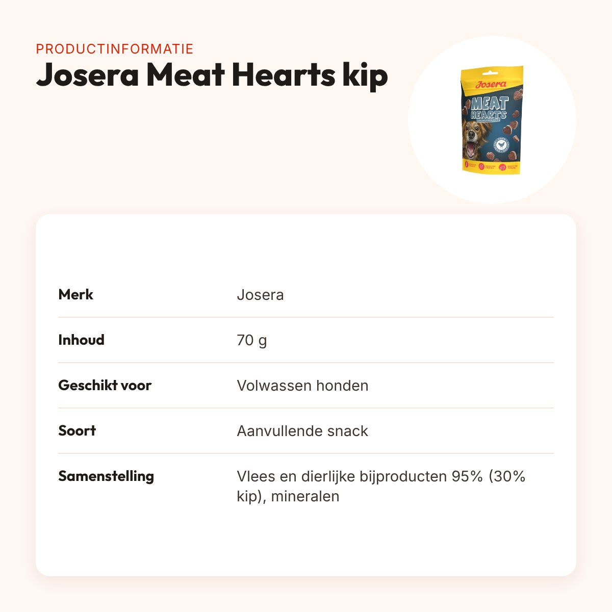 Josera Meat Hearts kip 70 g – zachte hondensnack – productinformatie