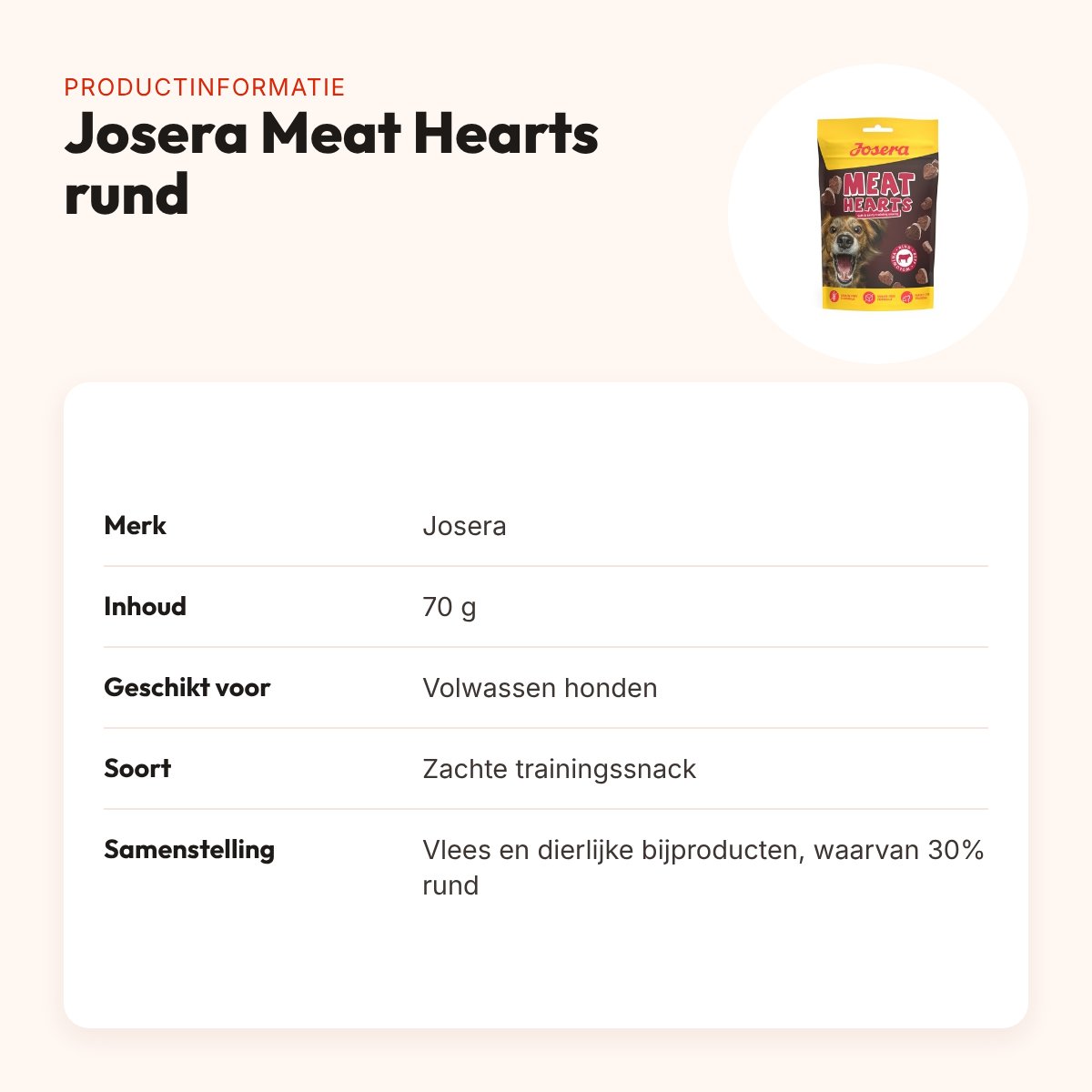 Josera Meat Hearts rund 70 g – zachte hondensnack – productinformatie