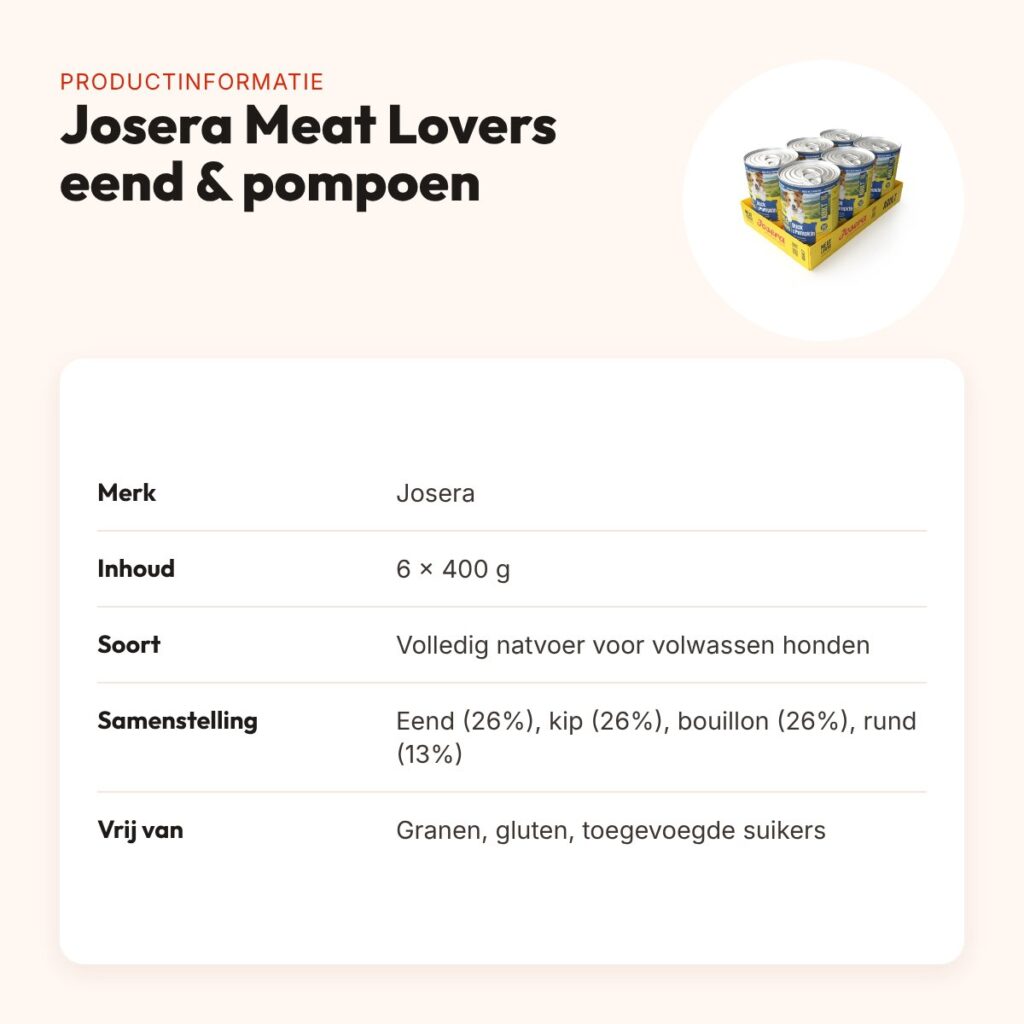 Josera Meat Lovers hondenvoer Menu eend en pompoen 6 x 400 g – productinformatie