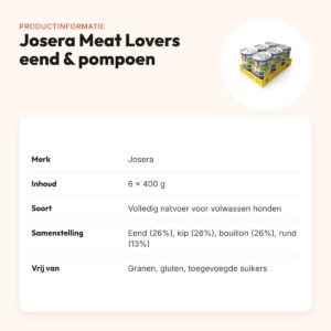 Josera Meat Lovers hondenvoer Menu eend en pompoen 6 x 400 g – productinformatie