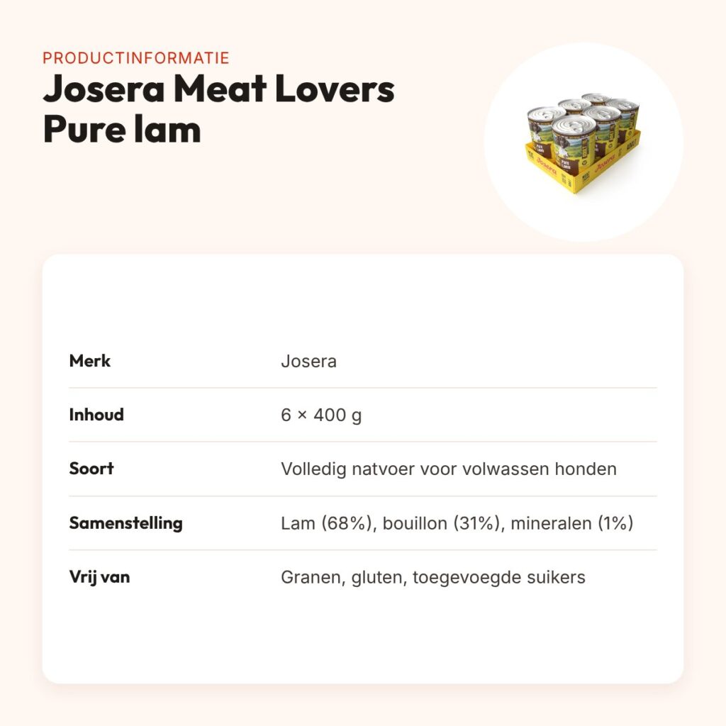 Josera Meat Lovers hondenvoer Pure lam 6 x 400 g – monoproteïne – productinformatie