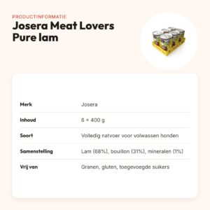 Josera Meat Lovers hondenvoer Pure lam 6 x 400 g – monoproteïne – productinformatie