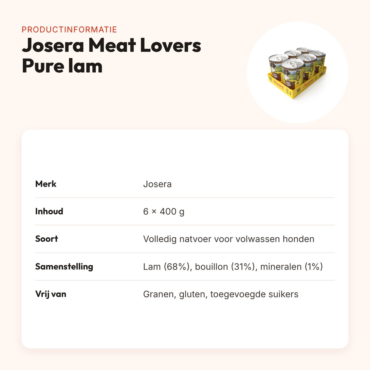 Josera Meat Lovers hondenvoer Pure lam 6 x 400 g – monoproteïne – productinformatie